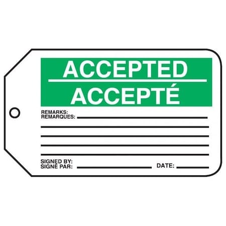 Accuform French Bilingual Safety Tags, ACCEPTED, 5.75in x 3.25in, RP-Plastic, 25PK TCF402PTP
